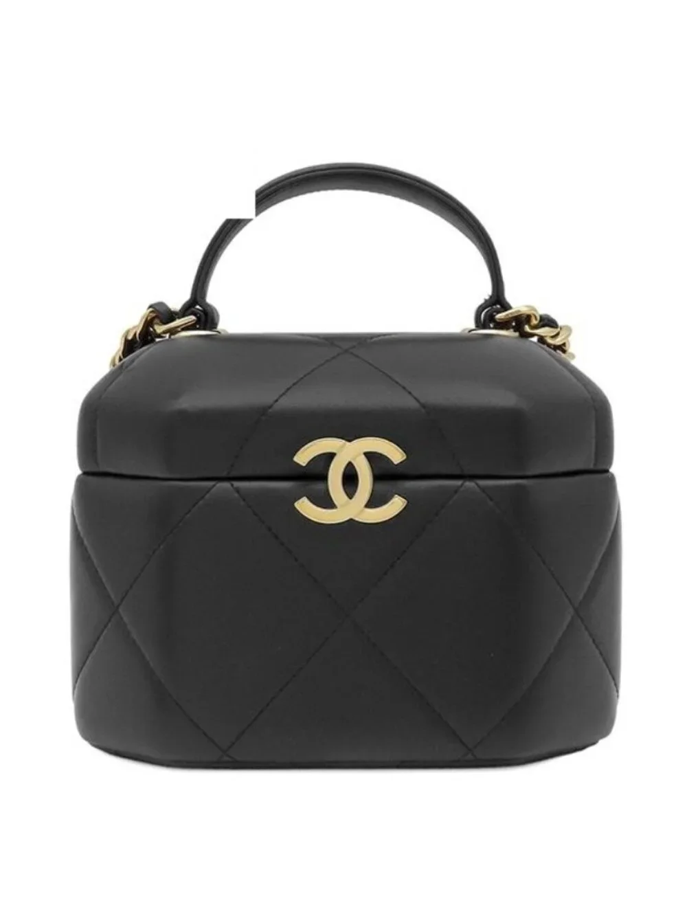 Chanel Shoulder Bag Quilted Small Vanity Leather Black Gold CC Logo Chain